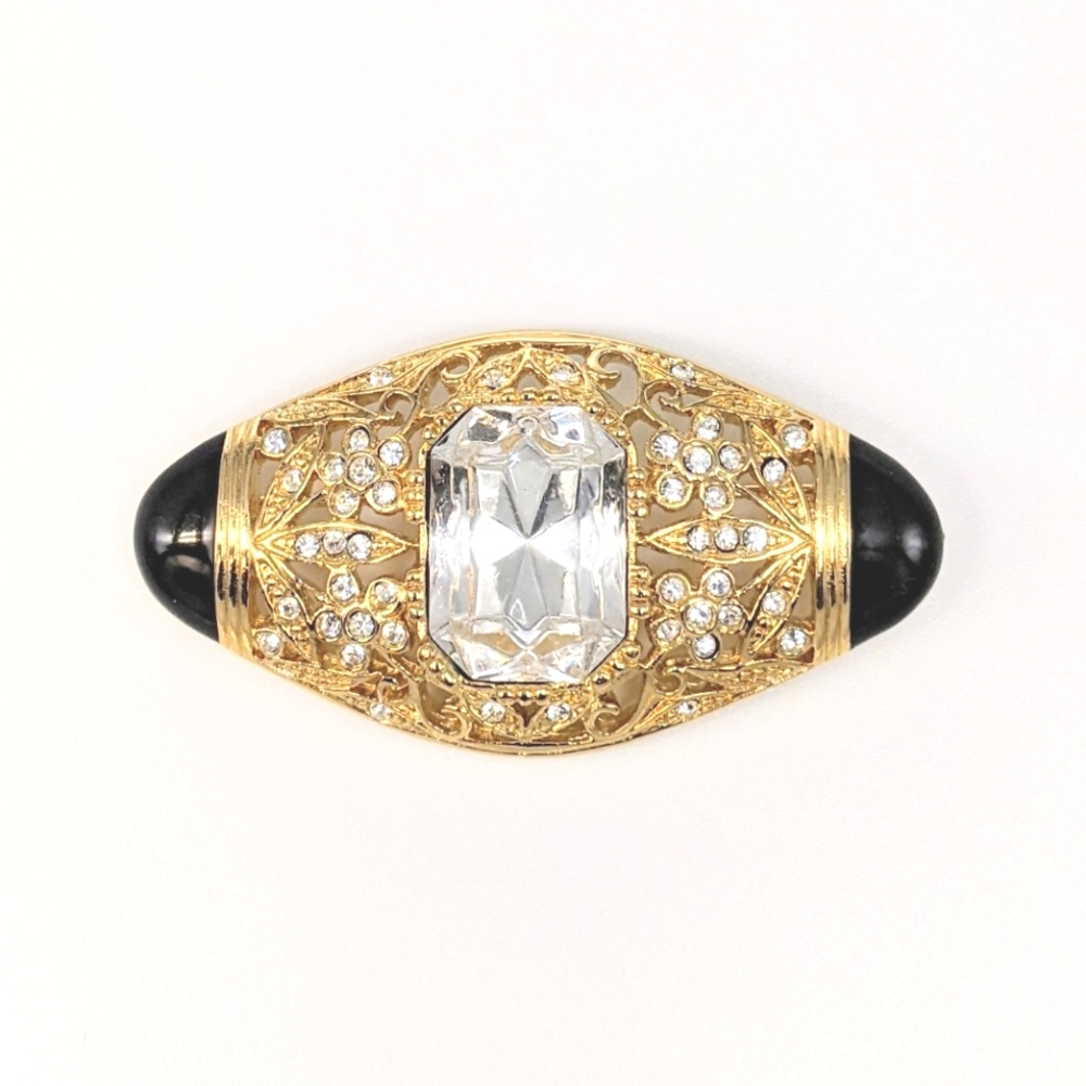 TOVA Gold Tone Rhinestone Brooch - Picture 2 of 5